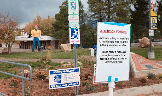 Curbside voting for people with disabilities who couldn't access the site was available at at Flags...
