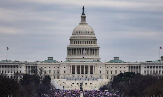 Supporters of President Donald Trump surround the U.S. Capitol following a rally on January 6, 2021...