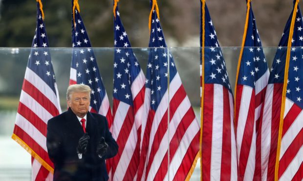 President Donald Trump greets the crowd at the "Stop The Steal" Rally on January 06, 2021 in Washin...