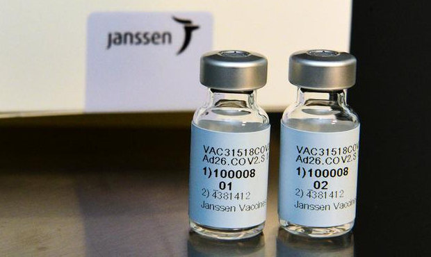 This Sept. 2020 photo provided by Johnson & Johnson shows the investigational Janssen COVID-19 vacc...