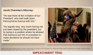 Arizona horned rioter cited in case against Trump at impeachment trial