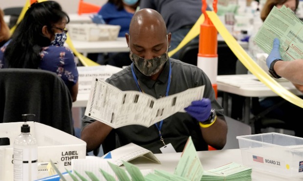 FILE - In this Oct. 21, 2020, file photo, election workers sort ballots at the Maricopa County Reco...