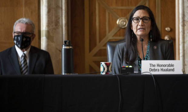 Rep. Deb Haaland, D-N.M., speaks during the Senate Committee on Energy and Natural Resources hearin...