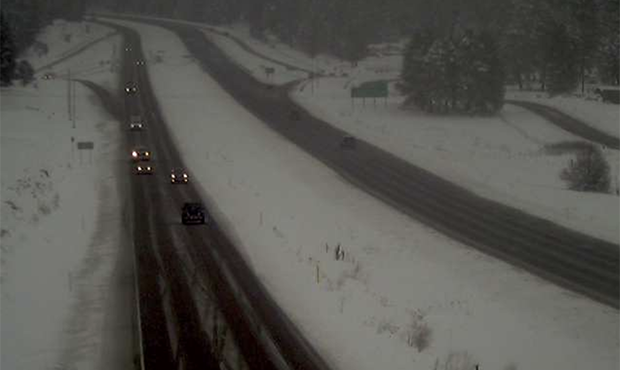 Snow piled up along the I-17 near Flagstaff. (Screenshot/ADOT WebCam)...