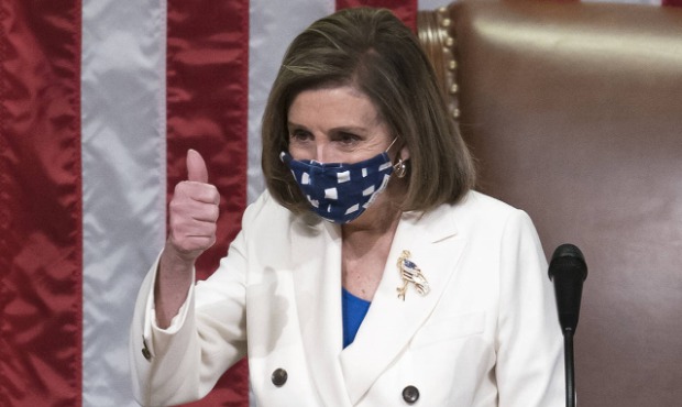 In this March 10, 2021, photo, Speaker of the House Nancy Pelosi, D-Calif., gestures after the $1.9...