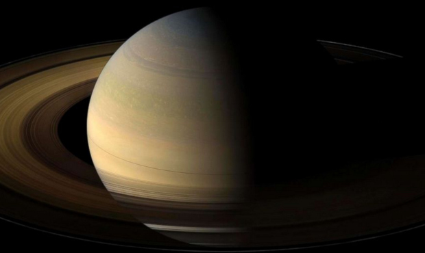 This Aug. 12, 2009 composite image made available by NASA shows Saturn in equinox seen by the appro...