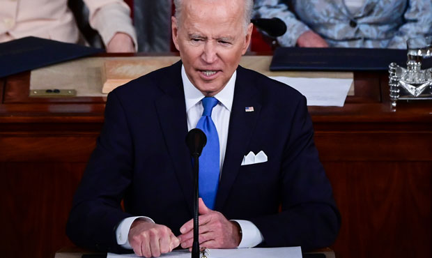 WASHINGTON, DC - APRIL 28: U.S. President Joe Biden addresses a joint session of congress in the Ho...