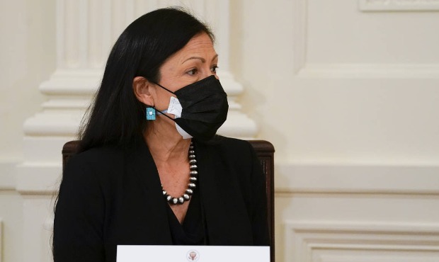 Secretary of the Interior Secretary Deb Haaland attends a Cabinet meeting with President Joe Biden ...
