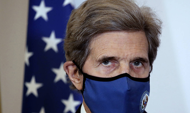 U.S. special envoy for climate John Kerry attends a press conference with French Environment Minist...