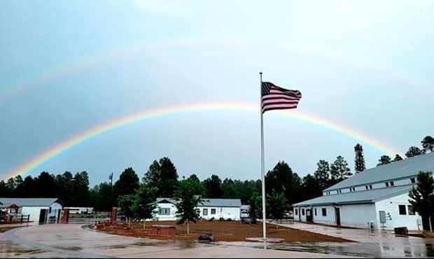 A rainbow spans the sky over the Rafael Fire incident command post. (Megan Jackson Photo via InciWe...