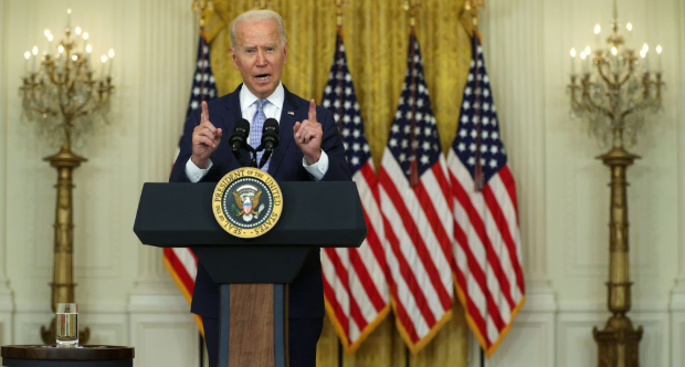 WASHINGTON, DC - AUGUST 12: U.S. President Joe Biden delivers remarks during an East Room event at ...