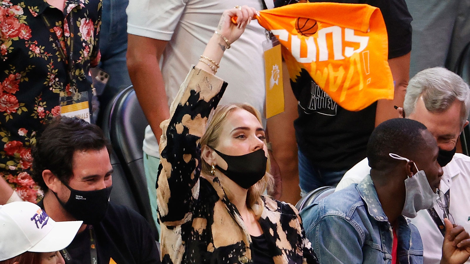 Adele cheers on the Phoenix Suns during the NBA Finals at Footprint Center on July 17, 2021. (Photo...