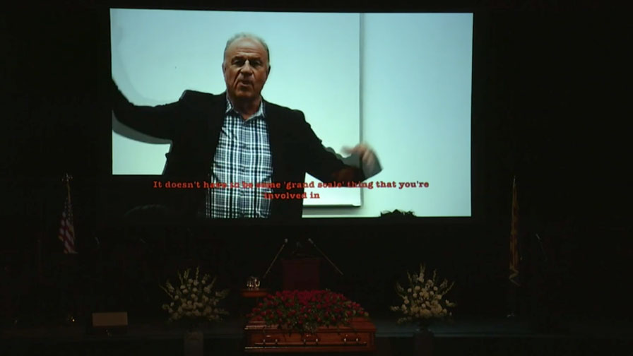Grant Woods appears in a video played during his memorial service at Phoenix's Orpheum Theatre on N...