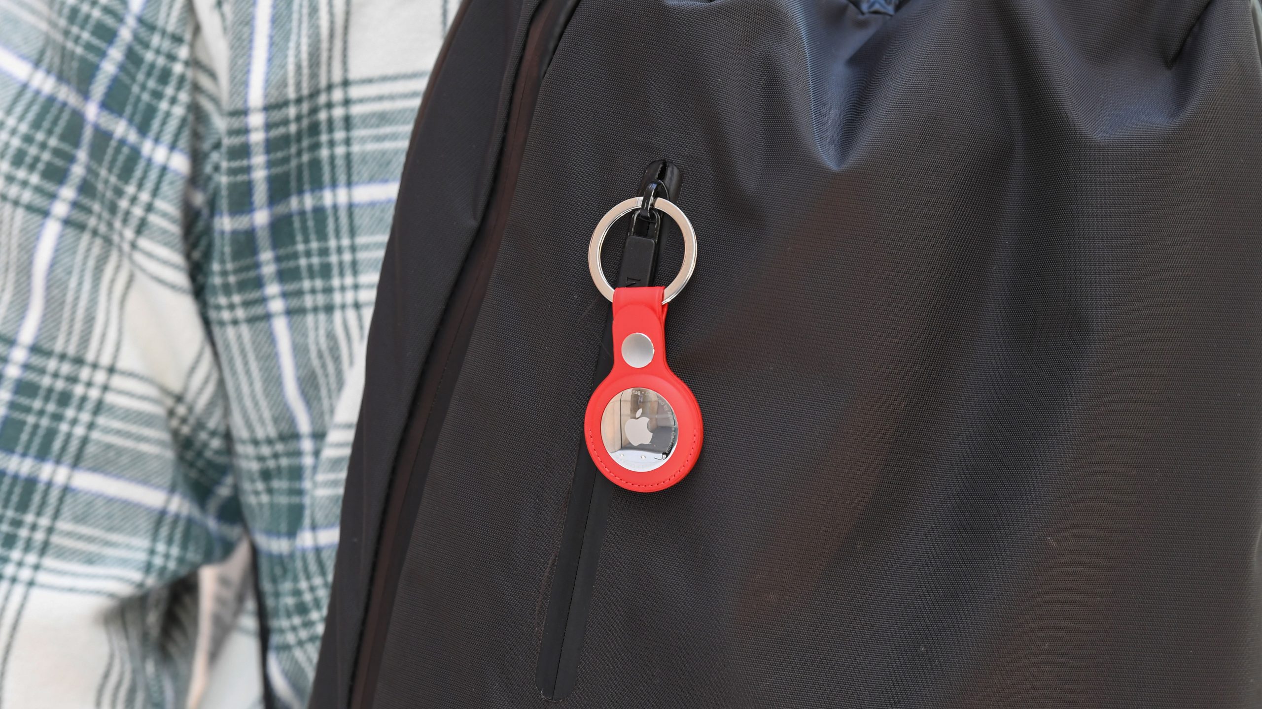 A key ring containing an Apple AirTag. (Photo by James D. Morgan/Getty Images)...