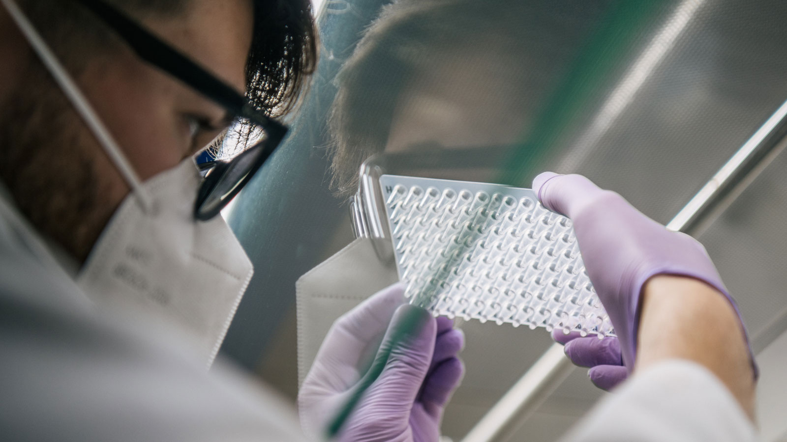 A laboratory technician COVID-19 samples at the Genview Diagnosis lab on August 13, 2021, in Housto...