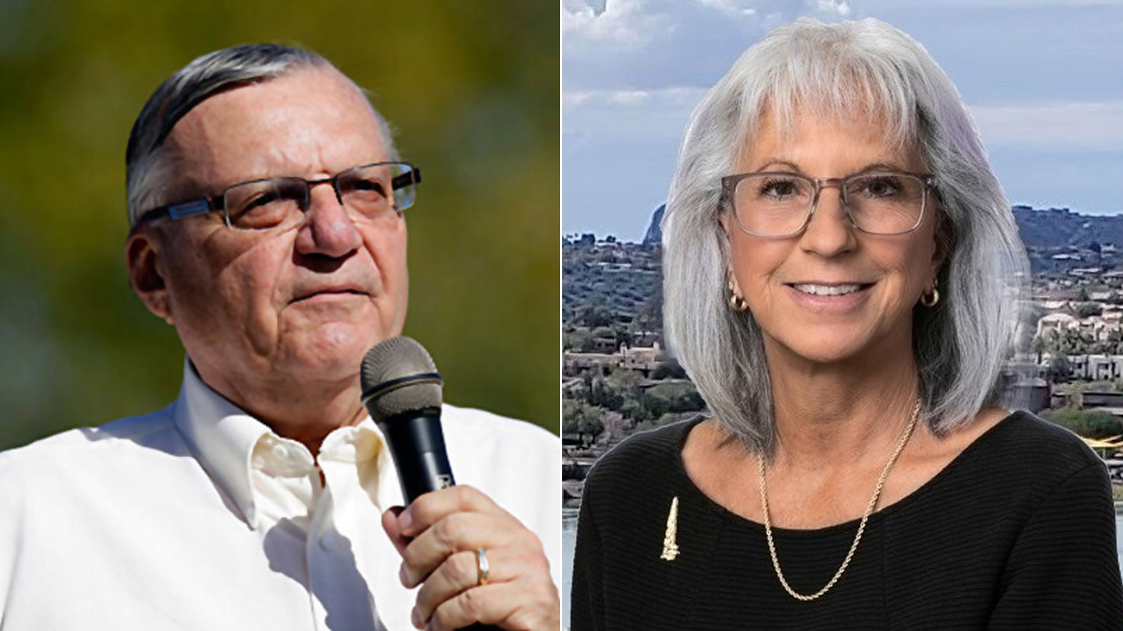 Former Maricopa County Sheriff Joe Arpaio, left, is trying to unseat Fountain Hills Mayor Ginny Dic...