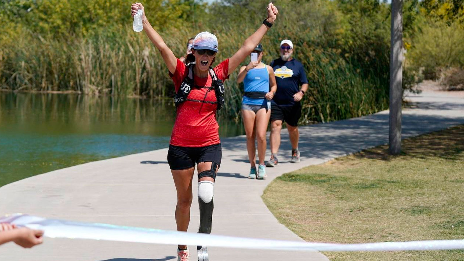 Jacky Hunt-Broersma runs her 102nd marathon in 102 days, this one at Veterans Oasis Park, Thursday,...