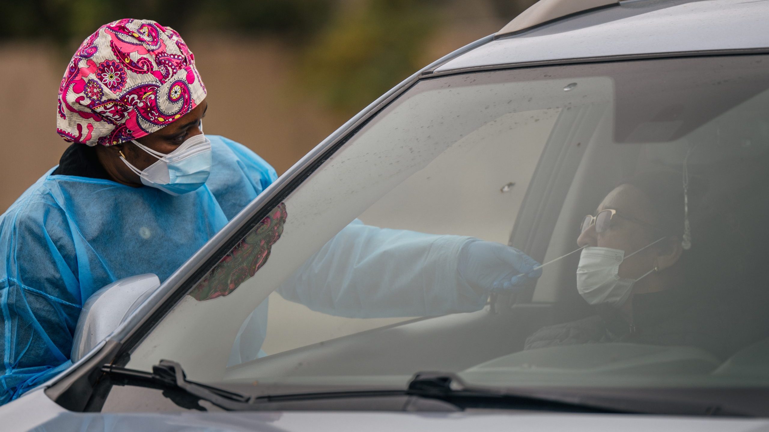 A person receives a COVID-19 test at an Xpress Covid Testing site on January 07, 2022 in Houston, T...