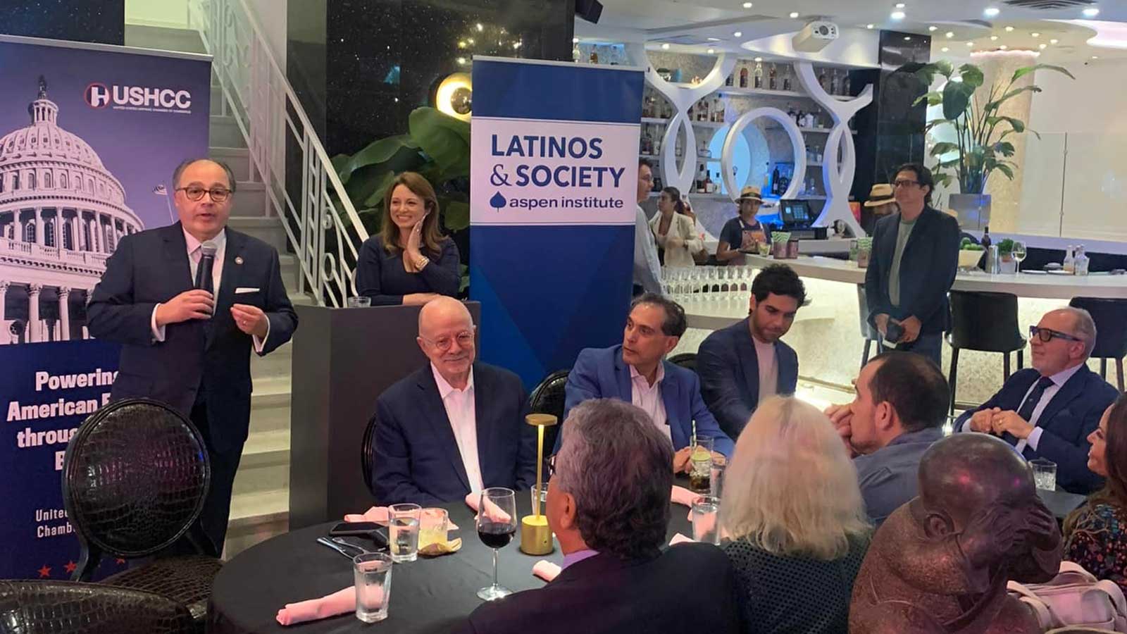 Member of the United States Hispanic Chamber of Commerce participate in a regional salon dinner in ...