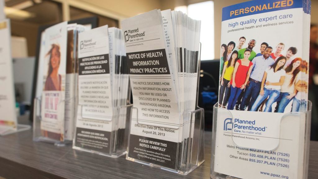 Pamphlets are seen on the counter at the Planned Parenthood Central Phoenix Health Center in Phoeni...