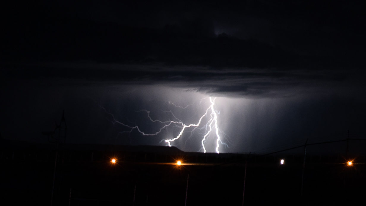 Lightning strikes over the Grand Canyon West in Arizona, United States on August 24, 2022. (Photo b...