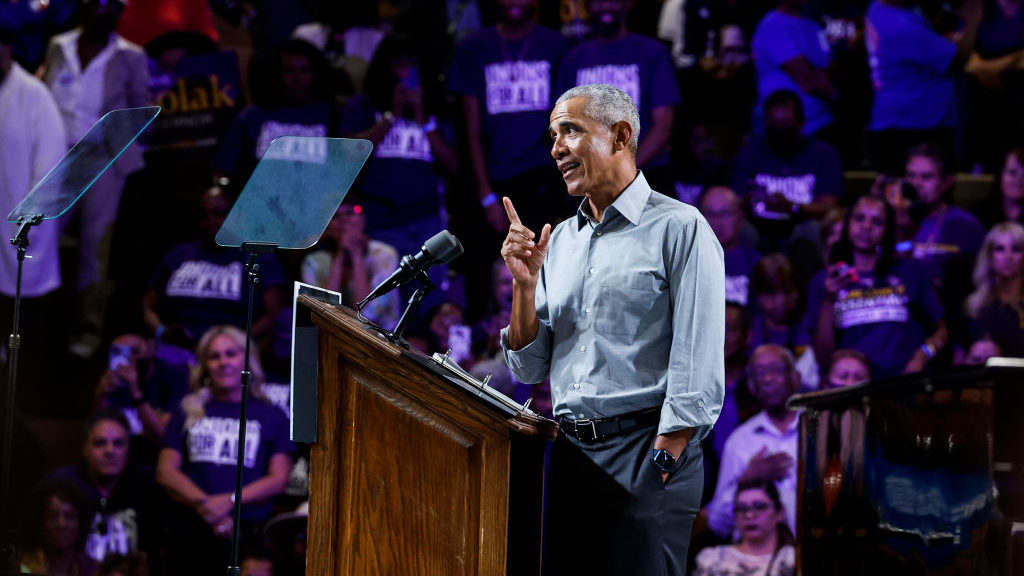 Former U.S. President Barack Obama speaks at a campaign rally in support of Nevada Democrats at Che...