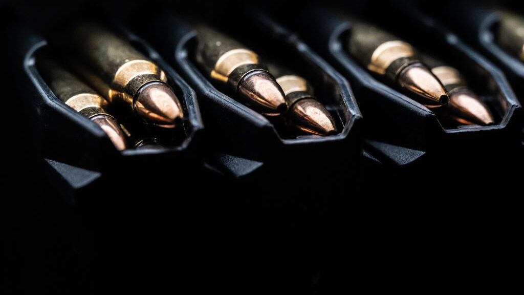 223 caliber Remington cartridges are seen in magazines of a sports shooter. (Photo by Silas Stein/p...