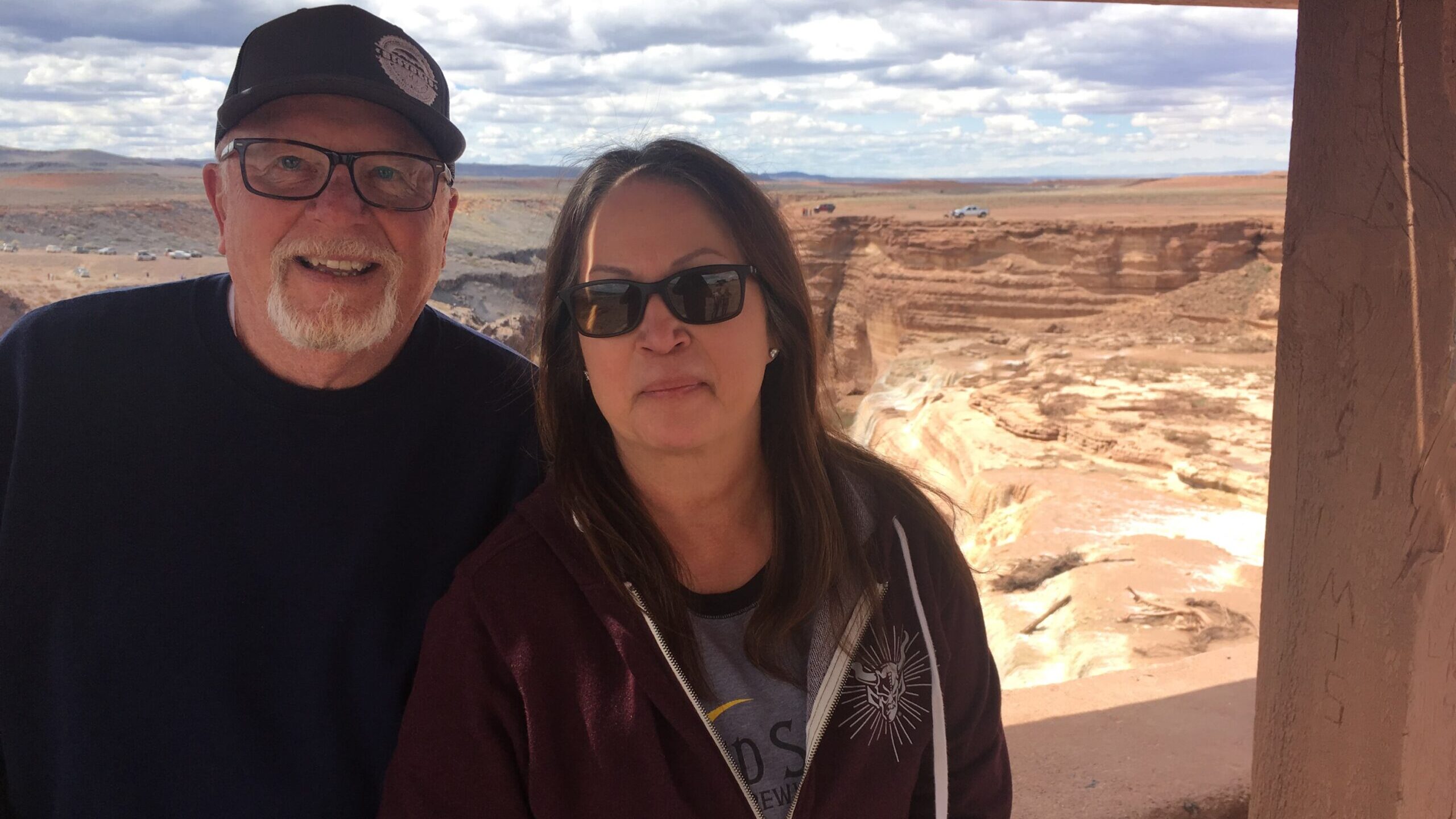 Jim and Diana Kurtz pose at Chocolate Falls, also known as Grand Falls, Arizona. (Courtesy Barrow N...
