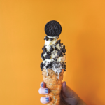 ice cream with pretzel cone