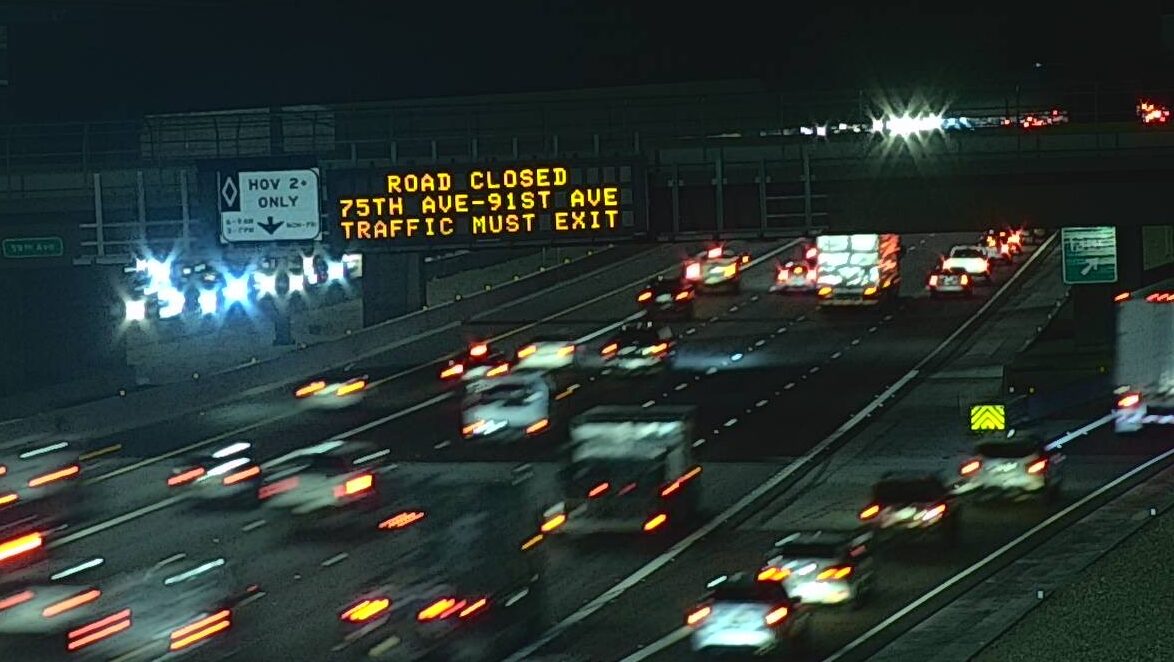 sign advising drivers about closure at 75th avenue...