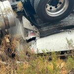 A semi-truck carrying fuel rolled over on Interstate 10 near Tonopah, Arizona, and started leaking on Tuesday, Aug. 22, 2023. 