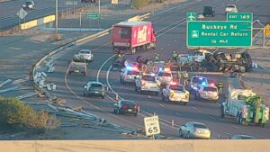 Big rig rolls over on I-10 in Phoenix, creating morning rush hour backup