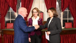 Sen. Mark Kelly of Arizona responds after getting passed over for vice president spot