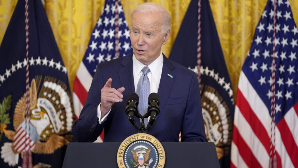 FILE - President Joe Biden speaks during an event with the National Governors Association in the Ea...