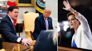 Despite past differences, former Arizona Gov. Doug Ducey endorses Donald Trump, Kari Lake