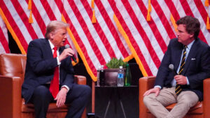 Donald Trump interviewed by Tucker Carlson at event in Glendale with 5 days until election
