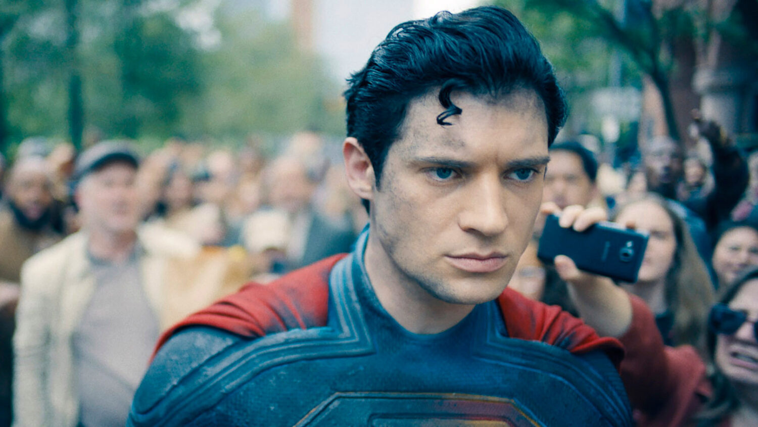 This image released by Warner Bros.Pictures shows David Corenswet in a scene from "Superman." (Warn...