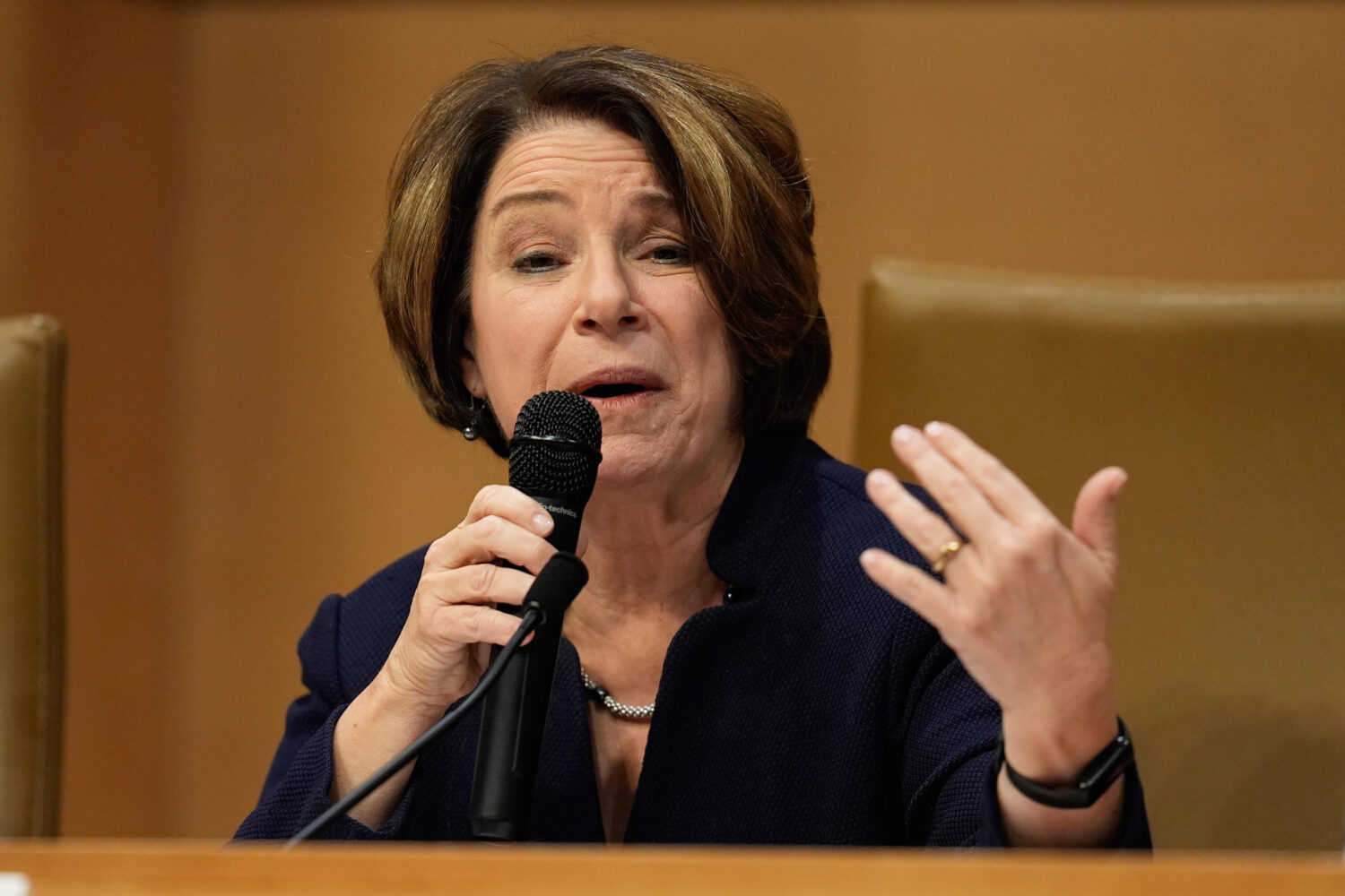 Sen. Amy Klobuchar, D-Minn, speaks during a field hearing on immigration Friday, Jan. 16, 2026, in ...