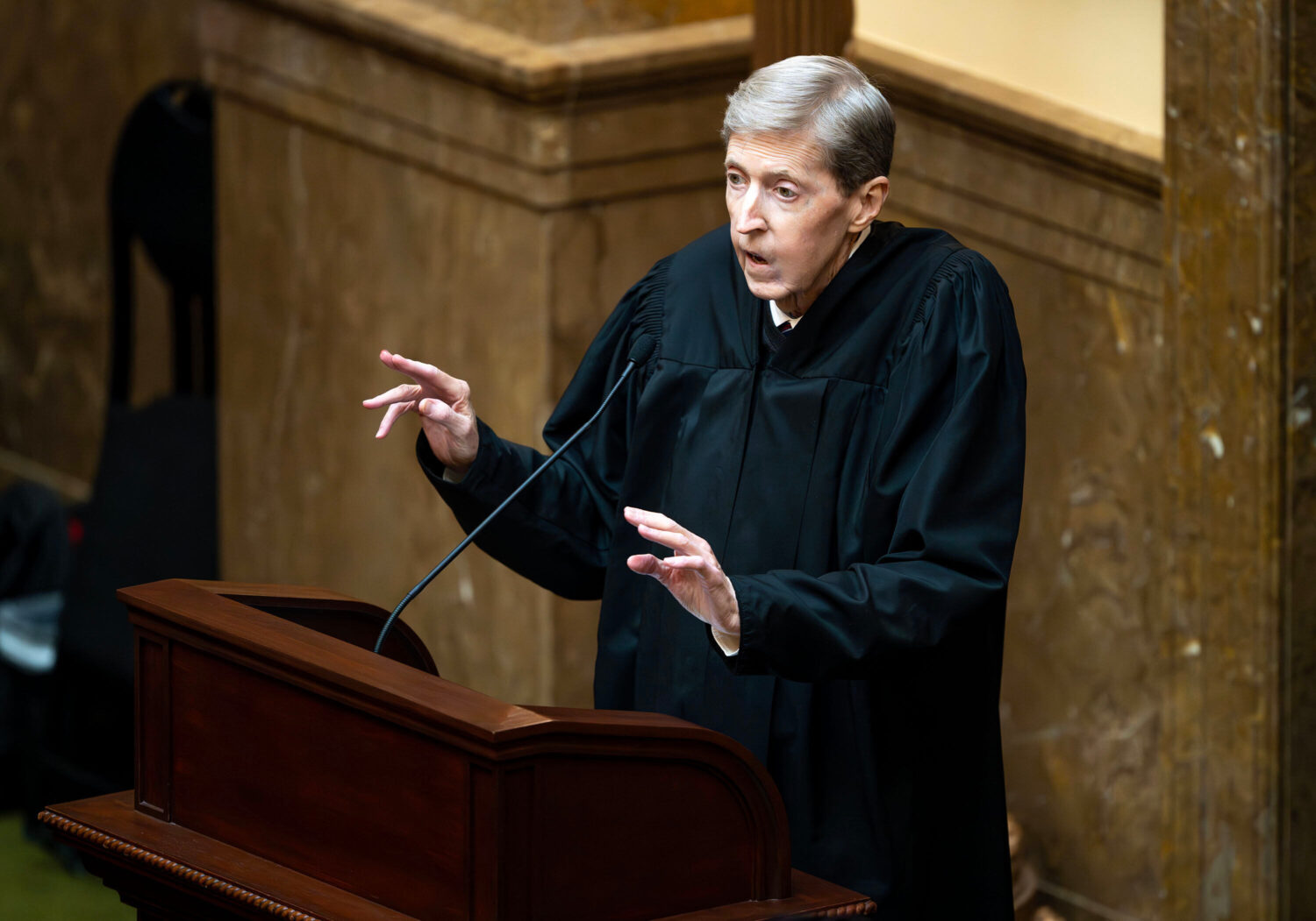 Chief Justice Matthew Durrant stands in the House of Representatives as he delivers the State of th...