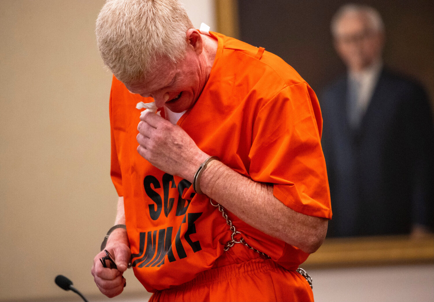 FILE - Alex Murdaugh cries as he addresses the court during his sentencing for stealing from 18 cli...