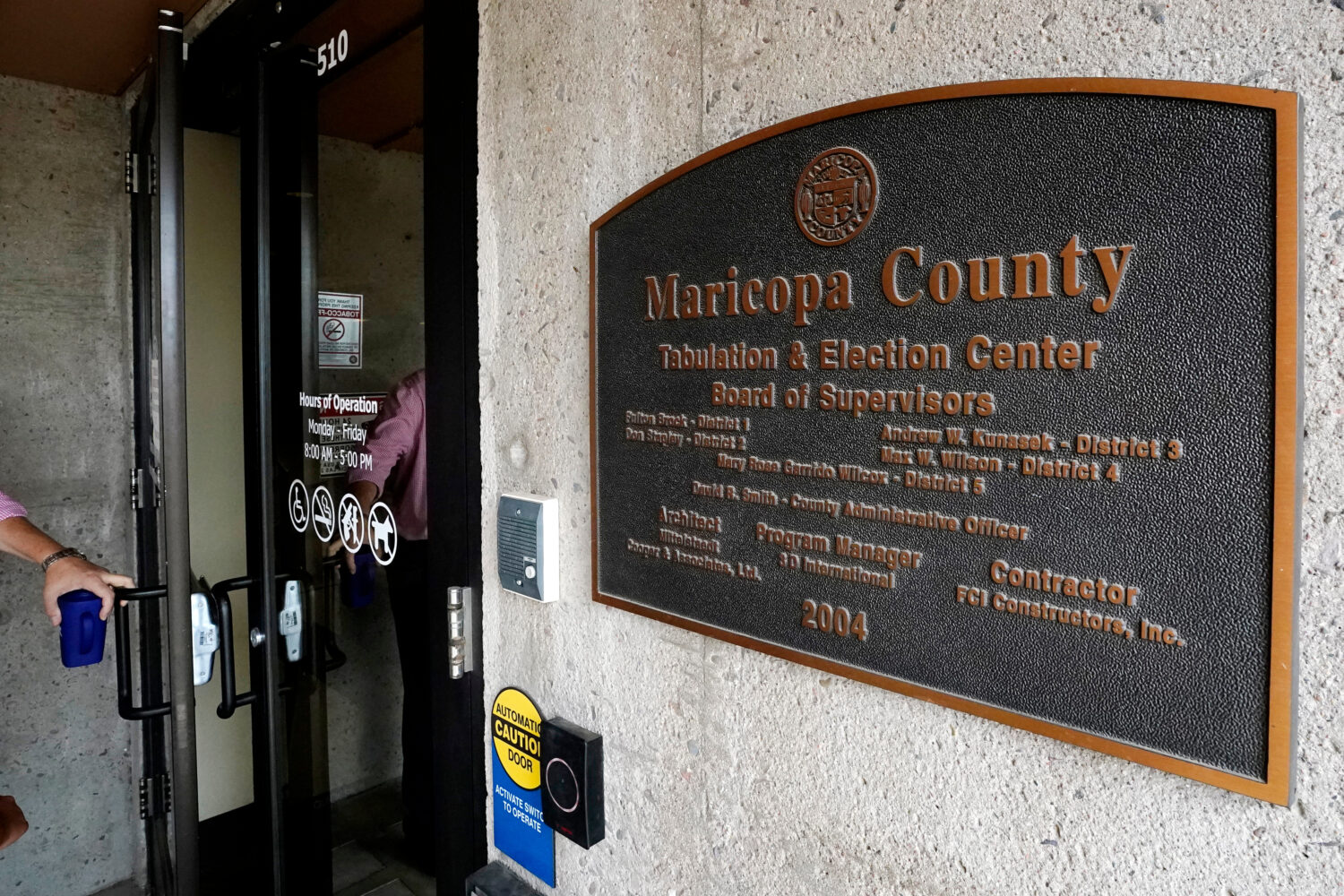 FILE - The main entrance at the Maricopa County Elections Department in Phoenix, Sept. 8, 2022. (AP...