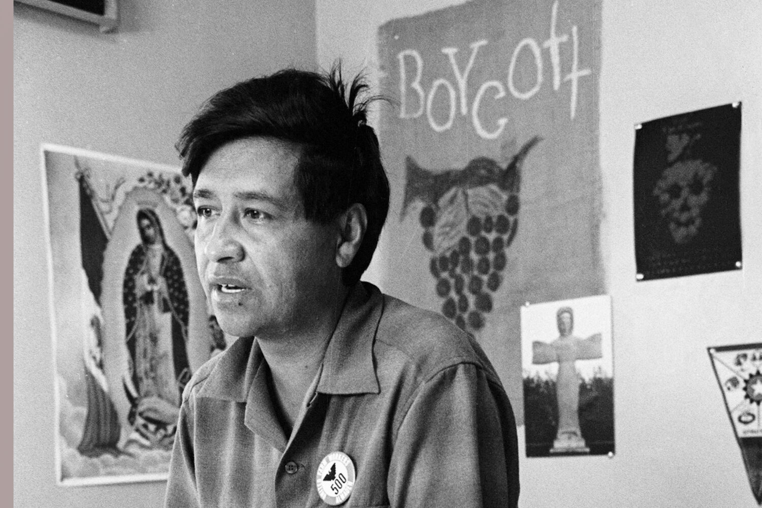FILE - Cesar Chavez, a farm worker, labor organizer and leader of the California grape strike, is s...