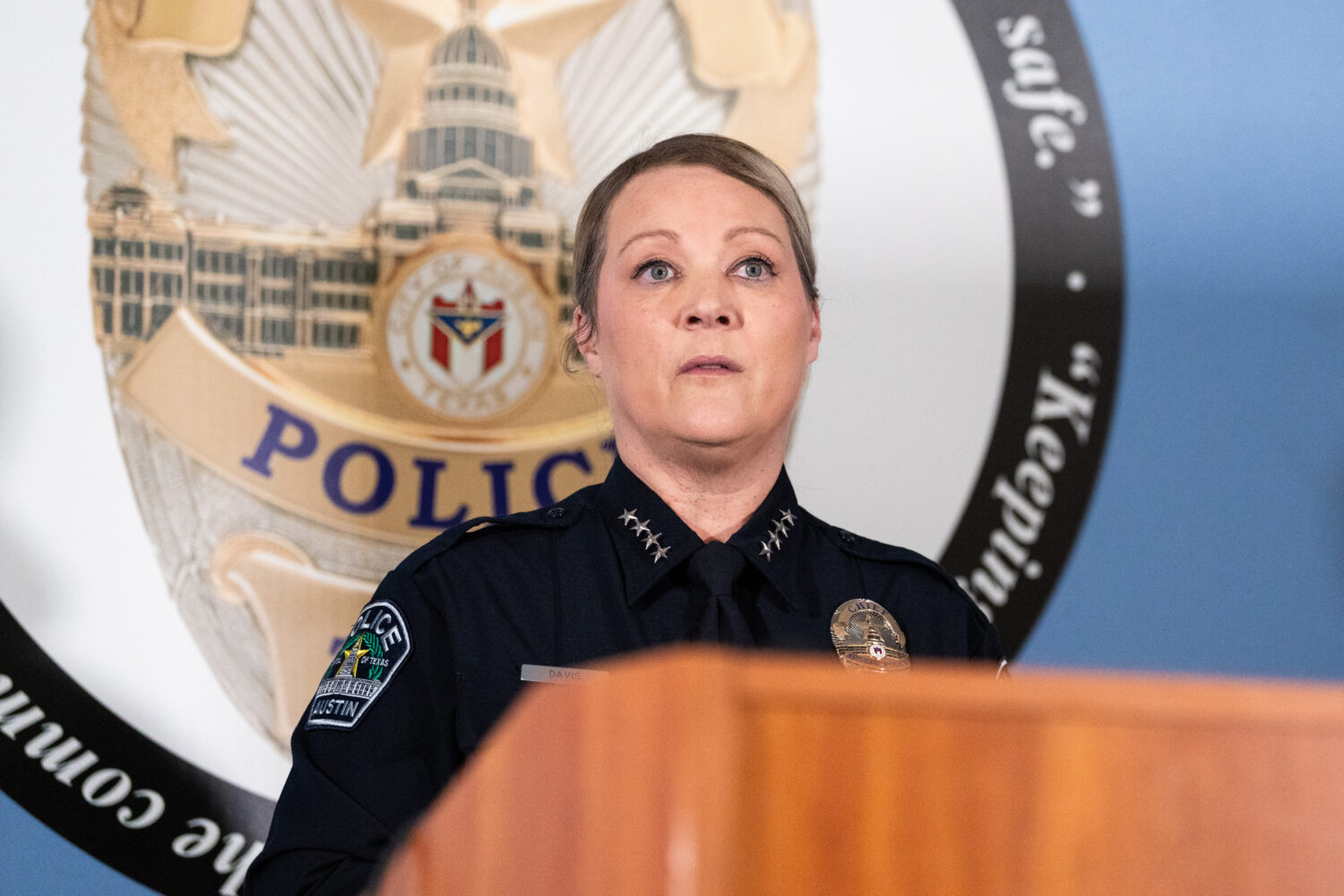 Austin Police Chief Lisa Davis speaks during a news conference on Thursday, March 5, 2026 at APD he...