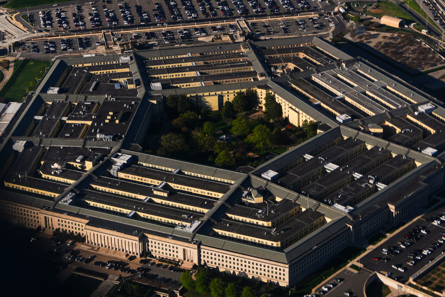 The Pentagon is seen from an airplane, Tuesday, April 7, 2026, in Washington. (AP Photo/Julia Demar...