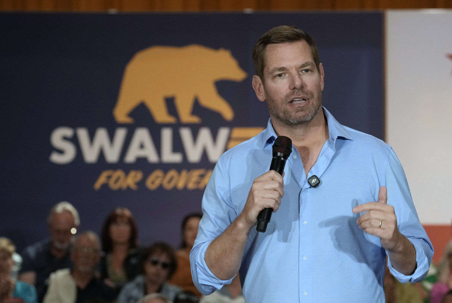 California gubernatorial candidate, Rep. Eric Swalwell, D-CA appears at a town hall meeting in Sacr...