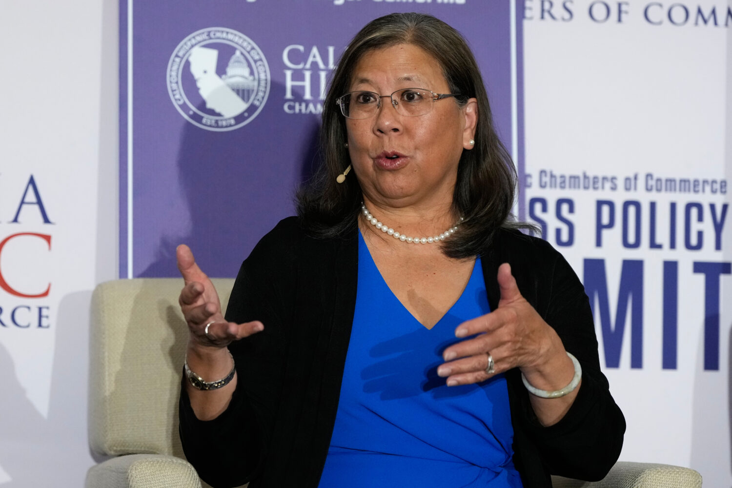 Betty Yee speaks during a gubernatorial candidate forum in Sacramento, Calif., Tuesday, April 14, 2...