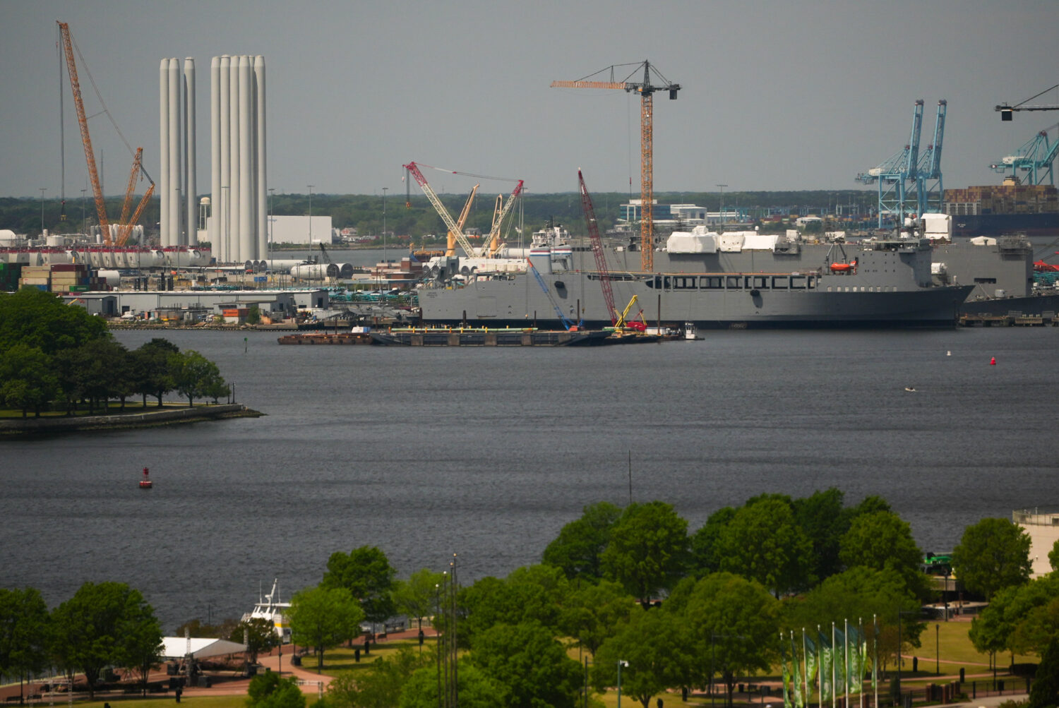 The Dominion Energy Offshore Wind Farm staging area is seen at the Portsmouth Marine terminal Monda...