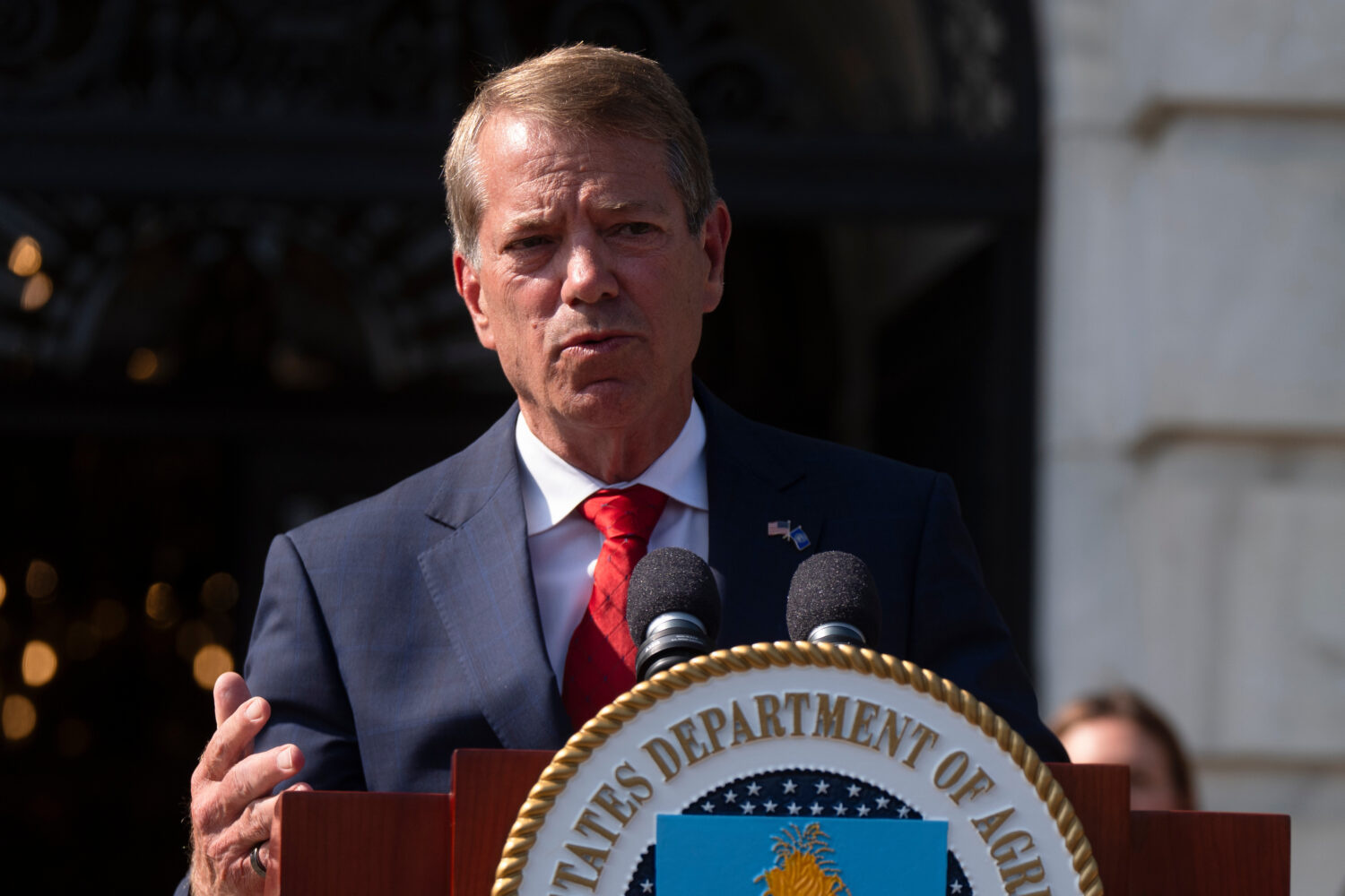 FILE - Nebraska Gov. Jim Pillen, speaks during a news conference at the Department of Agriculture t...
