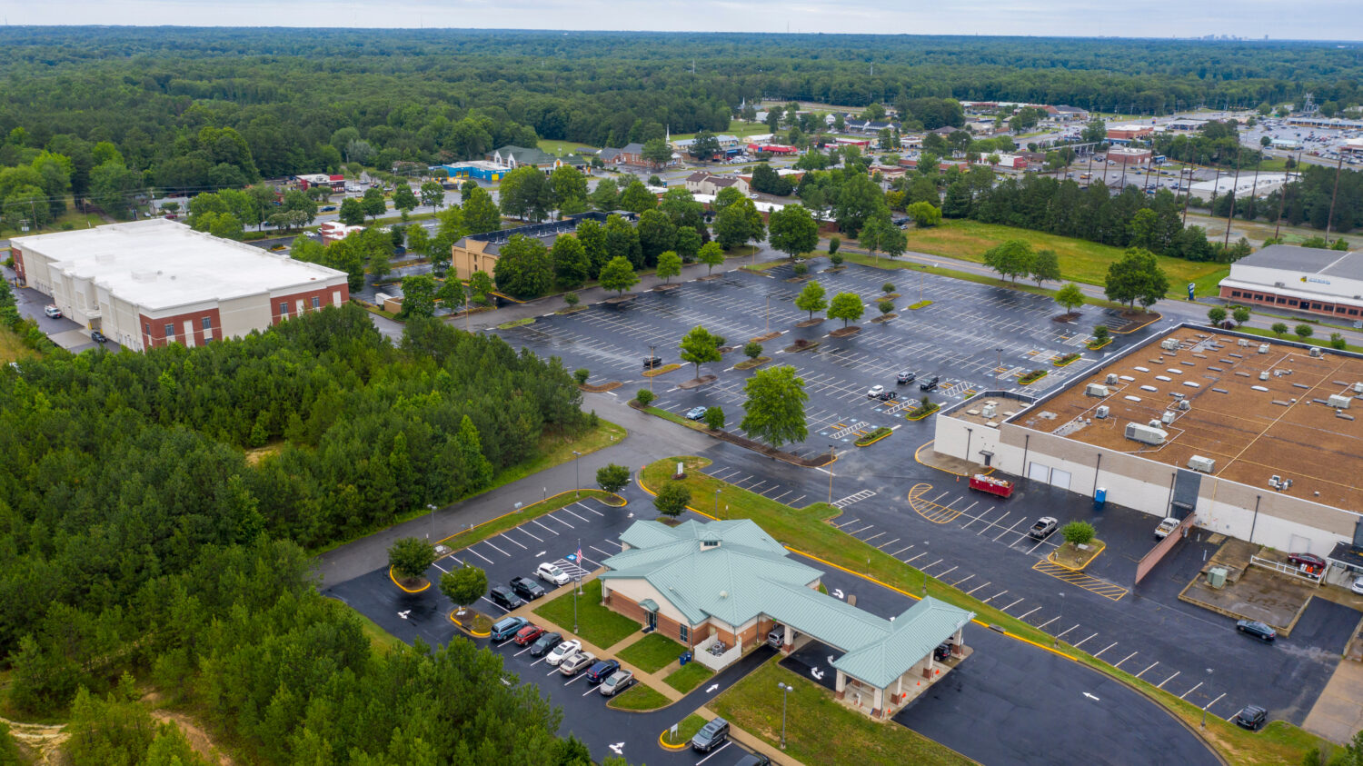 FILE - A drone photo taken on June 16, 2020, shows the Call Federal Credit Union, front, a bank rob...