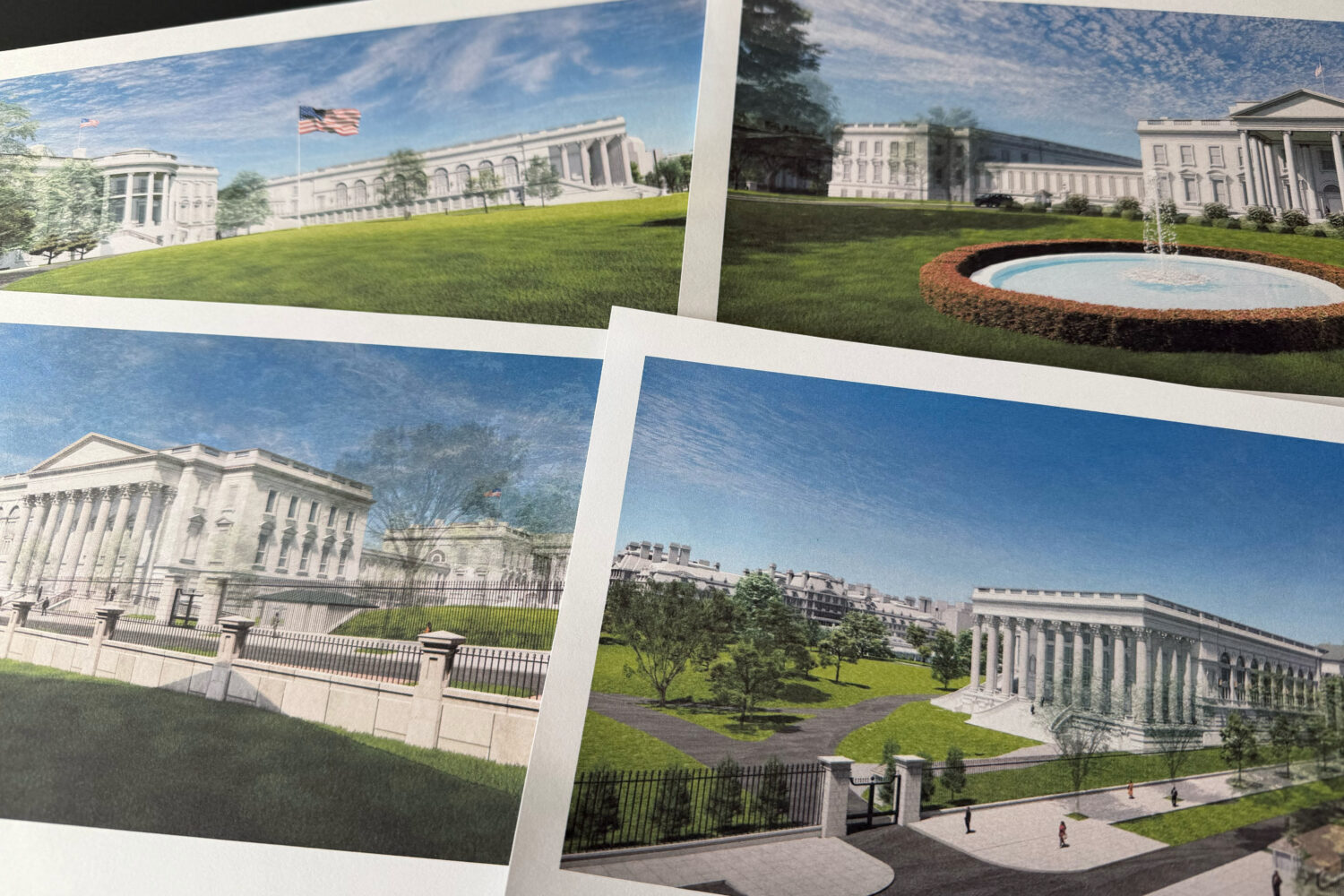 Artist renderings of the new White House East Wing and Ballroom are photographed Tuesday, March 31,...